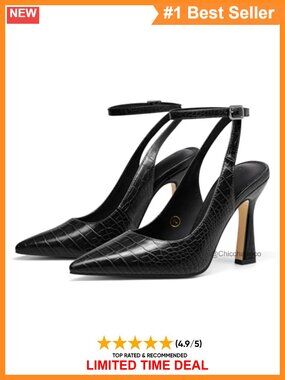 Coutgo Women's Closed Toe Slingback Pointed Toe High Heels Ankle Strap Pumps